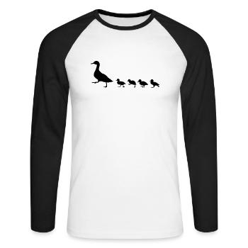 Ente mit Küken, Entenfamilie - Unisex Baseballshirt langarm - Weiß/Schwarz - Vorne - Nik (191cm)