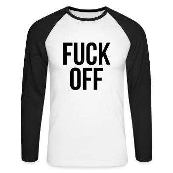 fuck off - Unisex Baseballshirt langarm - Weiß/Schwarz - Vorne - Nik (191cm)
