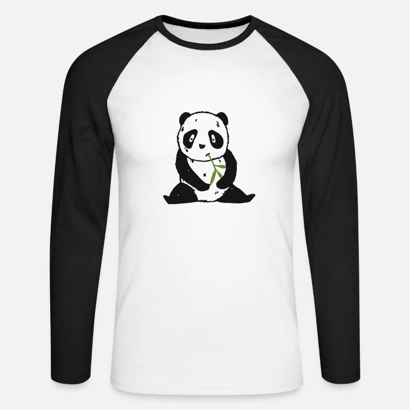 Panda - Unisex Baseballshirt langarm - Weiß/Schwarz