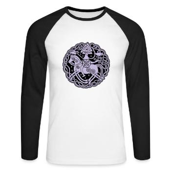 Odin auf Sleipnir mit Hugin und Munin 2C - Unisex Baseballshirt langarm - Weiß/Schwarz - Vorne - Nik (191cm)
