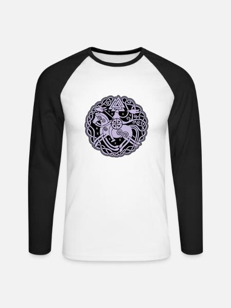 Odin auf Sleipnir mit Hugin und Munin 2C - Unisex Baseballshirt langarm - Weiß/Schwarz