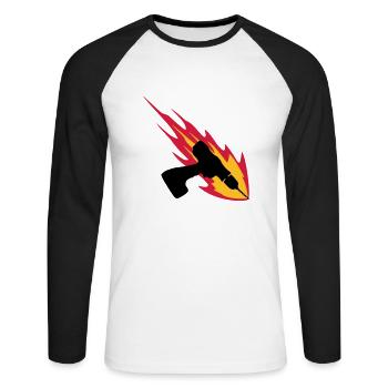 Cordless Drill On Fire - T-shirt baseball manches longues Homme - blanc/noir - Devant - Nik (191cm)