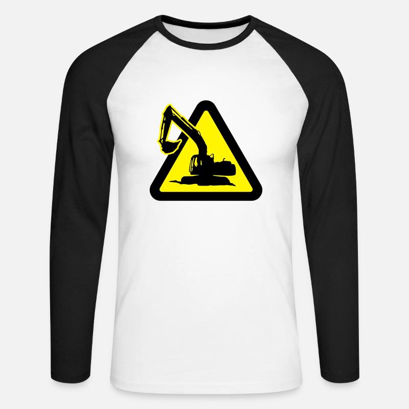 bauarbeiten_mit_bagger_2c - Unisex Baseballshirt langarm - Weiß/Schwarz