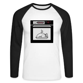 Braten in der Röhre (Schwangerschaft) - Unisex Baseballshirt langarm - Weiß/Schwarz - Vorne - Nik (191cm)