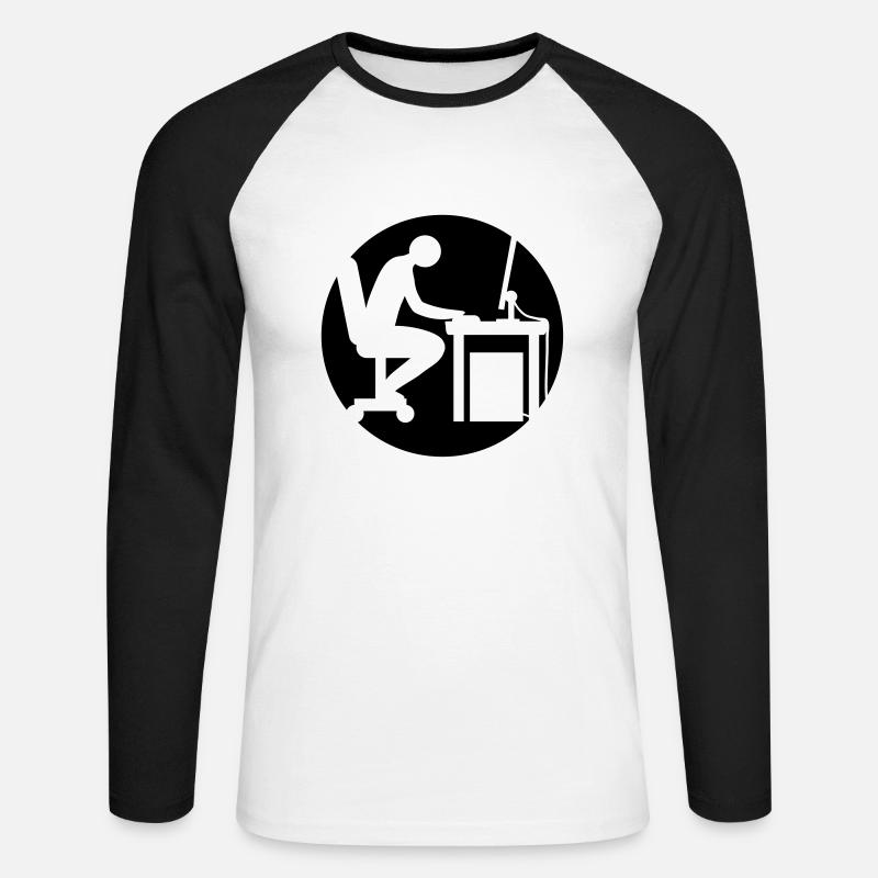 Computer Schreibtisch Nerd Logo - Unisex Baseballshirt langarm - Weiß/Schwarz