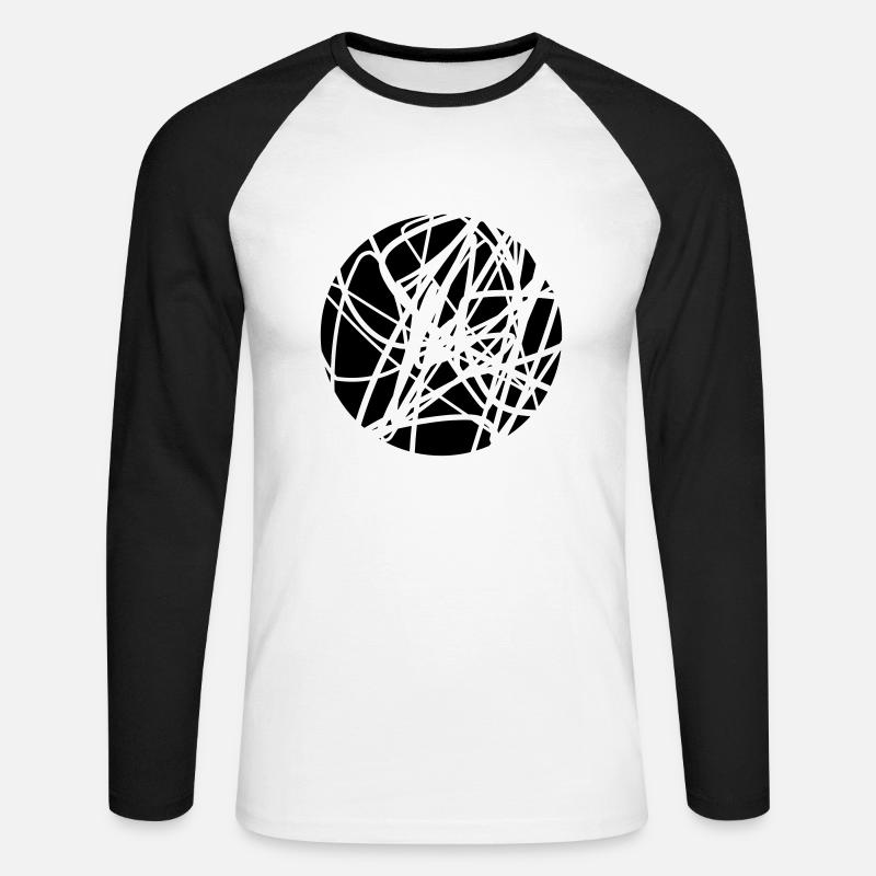 Scribbled chaotic strokes pattern - Unisex Long Sleeve Baseball T-Shirt - white/black