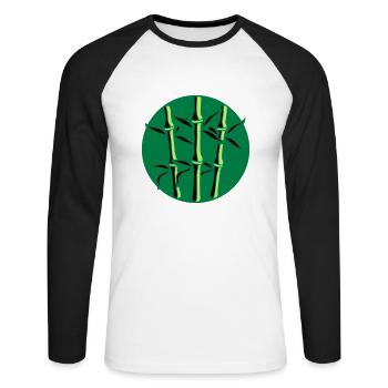 cercle rond logo 3 plantes de bambou nombreuses tige - T-shirt baseball manches longues Homme - blanc/noir - Devant - Nik (191cm)