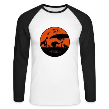 Afrika - Sonnenuntergang - Unisex Baseballshirt langarm - Weiß/Schwarz - Vorne - Nik (191cm)