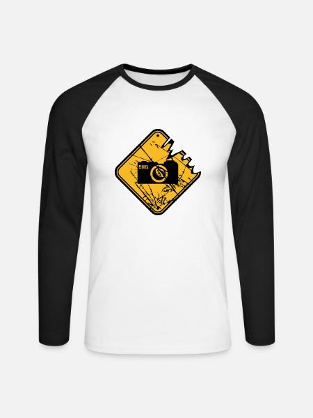 Danger warning sign camera - Unisex Long Sleeve Baseball T-Shirt - white/black