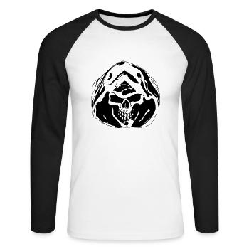 skull04 - Unisex Baseballshirt langarm - Weiß/Schwarz - Vorne - Nik (191cm)
