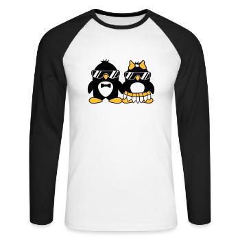 pingouin couple amour paerchen amoureux lunettes de soleil - T-shirt baseball manches longues Homme - blanc/noir - Devant - Nik (191cm)