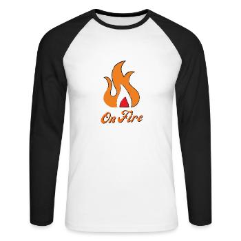 On Fire chaleur braise feu (cadeau pour un ami) - T-shirt baseball manches longues Homme - blanc/noir - Devant - Nik (191cm)