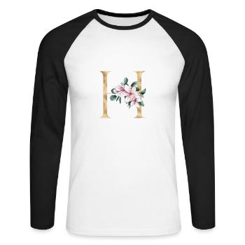 Alphabet H - Unisex Baseballshirt langarm - Weiß/Schwarz - Vorne - Nik (191cm)
