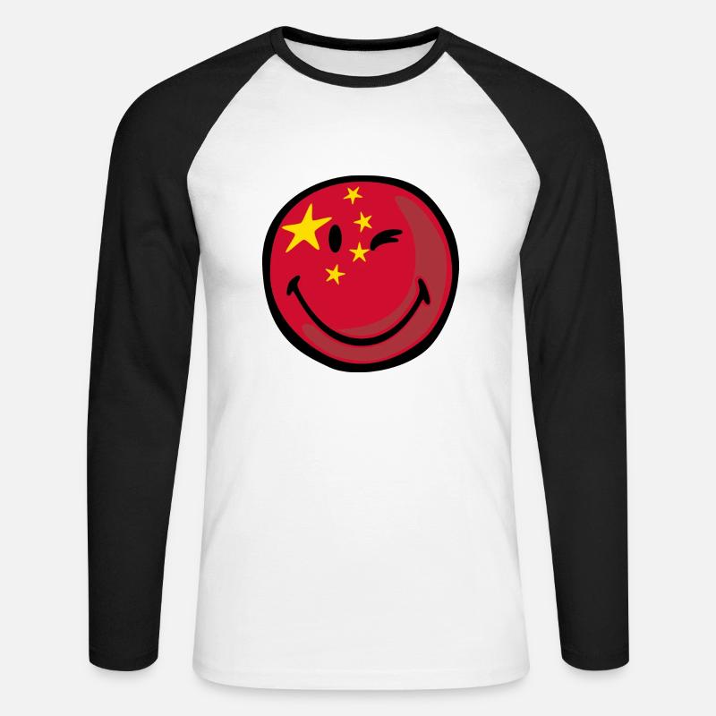 Smiley flag china - Maglia da baseball a manica lunga da uomo - bianco/nero