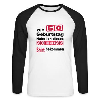 Geburstag Alter 50 Scheiss Shirt Birthday Geschenk - Unisex Baseballshirt langarm - Weiß/Schwarz - Vorne - Nik (191cm)