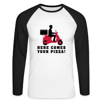 pizza_roller_lieferant_072016a_2c - Unisex Baseballshirt langarm - Weiß/Schwarz - Vorne - Nik (191cm)