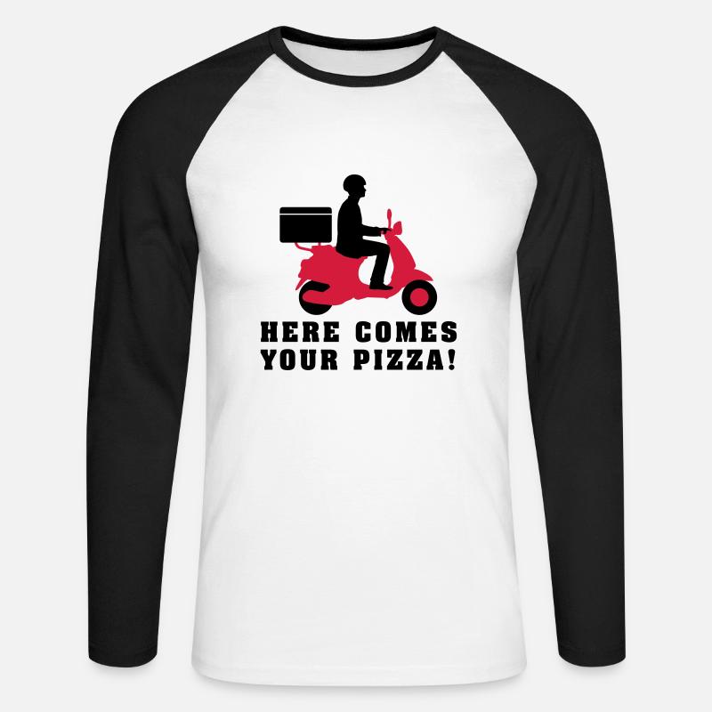 pizza_roller_lieferant_072016a_2c - Unisex Baseballshirt langarm - Weiß/Schwarz