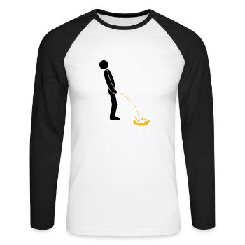 pee snow yellow winter cold ground logo in standing - Unisex Long Sleeve Baseball T-Shirt - white/black - Front - Nik (191cm)
