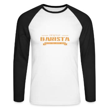 Der echte Barista - Unisex Baseballshirt langarm - Weiß/Schwarz - Vorne - Nik (191cm)