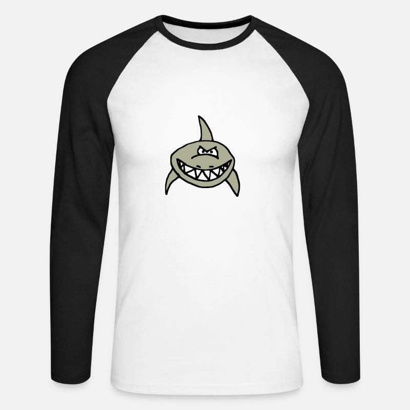 Böser Hai Comic - Unisex Baseballshirt langarm - Weiß/Schwarz