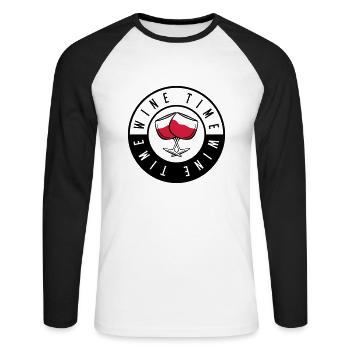 wine time design - Unisex Baseballshirt langarm - Weiß/Schwarz - Vorne - Nik (191cm)