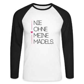 nie ohne meine maedels herz - Unisex Baseballshirt langarm - Weiß/Schwarz - Vorne - Nik (191cm)