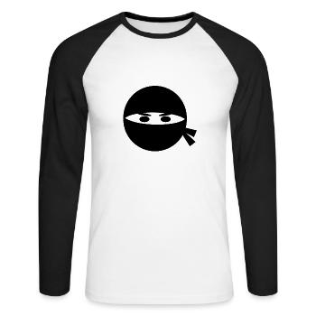 Ninja Kopf - Unisex Baseballshirt langarm - Weiß/Schwarz - Vorne - Nik (191cm)