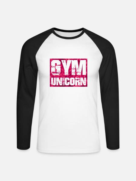 gym unicorn - Unisex Baseballshirt langarm - Weiß/Schwarz