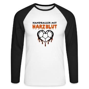 Handball Harzblut 2 - Unisex Baseballshirt langarm - Weiß/Schwarz - Vorne - Nik (191cm)