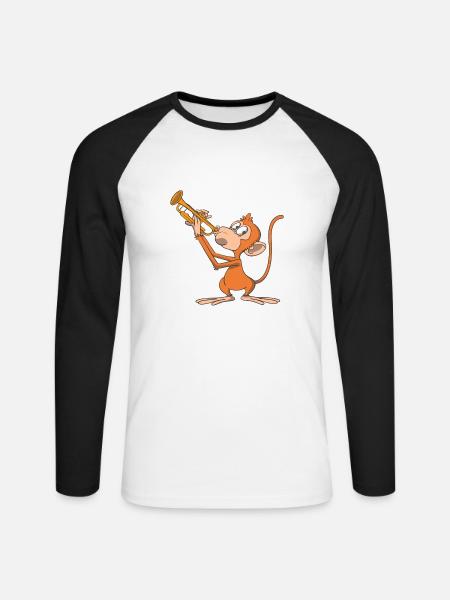 Affe spielt Trompete - Unisex Baseballshirt langarm - Weiß/Schwarz