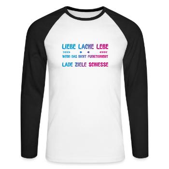 Liebe Lache Lebe lustiger Spruch - Unisex Baseballshirt langarm - Weiß/Schwarz - Vorne - Nik (191cm)