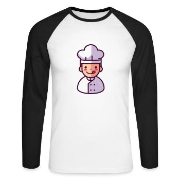 cuisinier - T-shirt baseball manches longues Homme - blanc/noir - Devant - Nik (191cm)