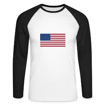 Drapeau USA Amérique États-Unis Stars and Stripes - T-shirt baseball manches longues Homme - blanc/noir - Devant - Nik (191cm)
