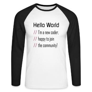 Hallo Welt, mein neuer Programmierer - Unisex Baseballshirt langarm - Weiß/Schwarz - Vorne - Nik (191cm)