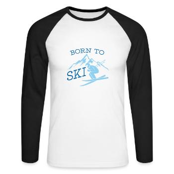 Born to ski Skifahren Berge Geschenk - Unisex Baseballshirt langarm - Weiß/Schwarz - Vorne - Nik (191cm)