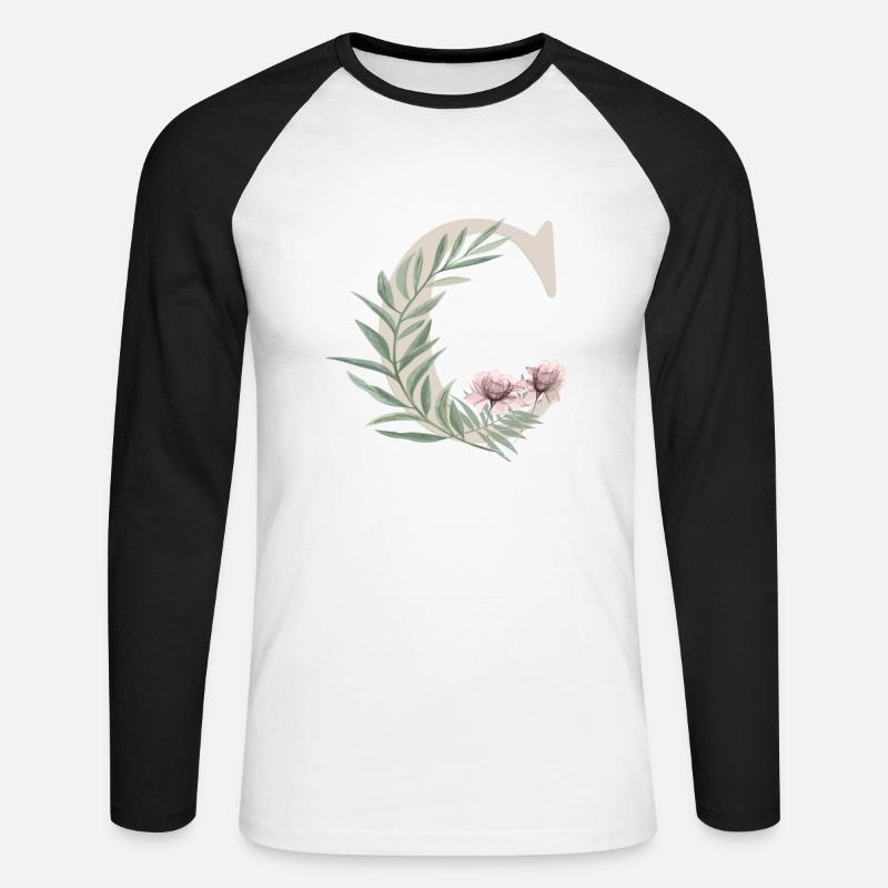 Buchstabe C mit Blumen - Unisex Baseballshirt langarm - Weiß/Schwarz
