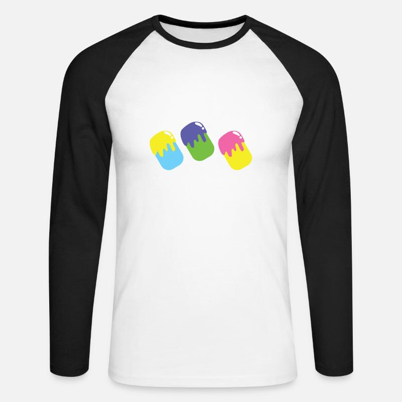 Three multicoloured ice-creams on popsticks - Unisex Long Sleeve Baseball T-Shirt - white/black