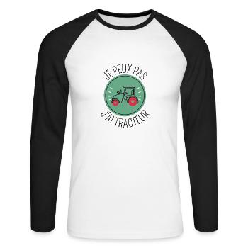 Je peux pas j'ai tracteur agricole agriculture - T-shirt baseball manches longues Homme - blanc/noir - Devant - Nik (191cm)