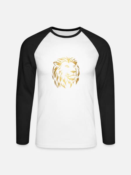 Löwenkopf in gold - Unisex Baseballshirt langarm - Weiß/Schwarz