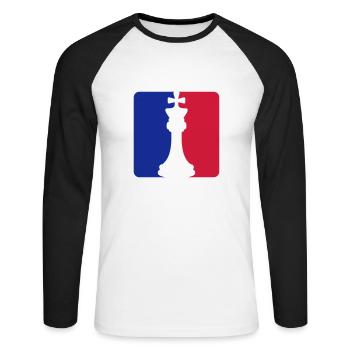 Les échecs Rouge Bleu - T-shirt baseball manches longues Homme - blanc/noir - Devant - Nik (191cm)