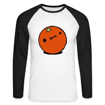 Mignon Kawaii Orange Citrus Derp Face - T-shirt baseball manches longues Homme - blanc/noir - Devant - Nik (191cm)