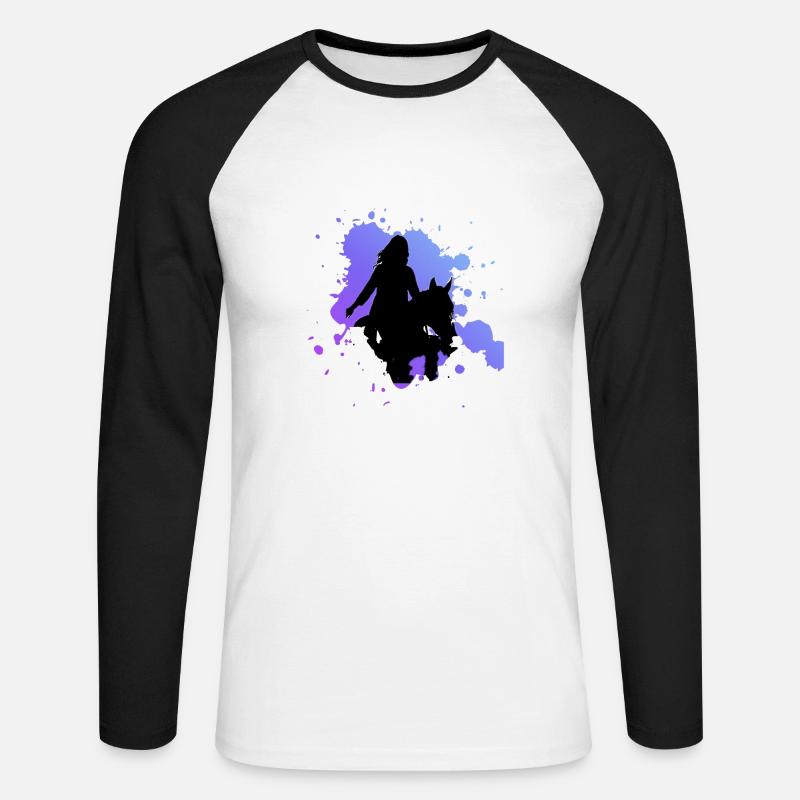 Pferd - Unisex Baseballshirt langarm - Weiß/Schwarz