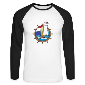 Illustration of a sailboat with Dutch flag - Unisex Long Sleeve Baseball T-Shirt - white/black - Front - Nik (191cm)