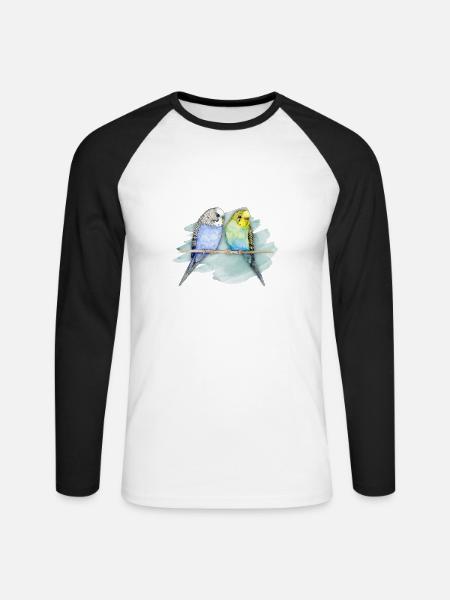 Zwei niedliche budgerigar Aquarell - Unisex Baseballshirt langarm - Weiß/Schwarz