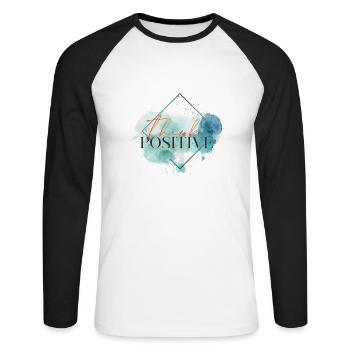 Pensez positif - citation motivationnelle - T-shirt baseball manches longues Homme - blanc/noir - Devant - Nik (191cm)
