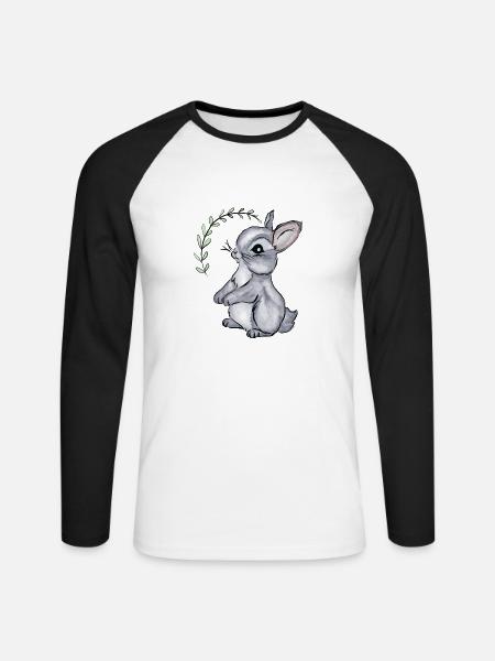 Baby Hase Illustration Aquarell - Unisex Baseballshirt langarm - Weiß/Schwarz