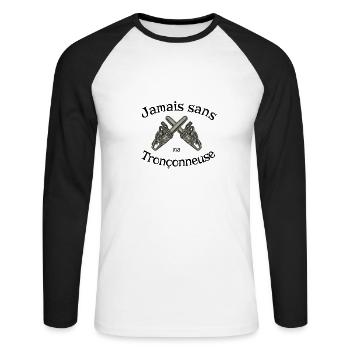 Jamais sans ma tronçonneuse - T-shirt baseball manches longues Homme - blanc/noir - Devant - Nik (191cm)