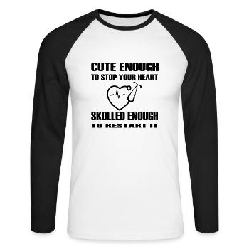 Nurse Krankenschwester Doktor - Unisex Baseballshirt langarm - Weiß/Schwarz - Vorne - Nik (191cm)