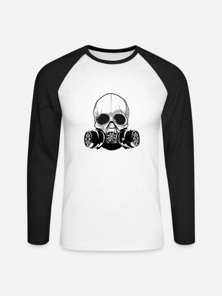 Schädel, menschlicher Schädel, Schädel-Kapuzenpullis, Schädel-T-Shirts - Unisex Baseballshirt langarm - Weiß/Schwarz