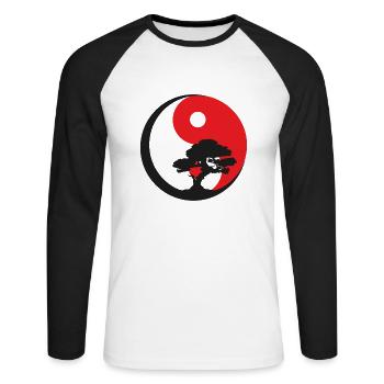 Qigong Bonsaï Ying Yang - T-shirt baseball manches longues Homme - blanc/noir - Devant - Nik (191cm)